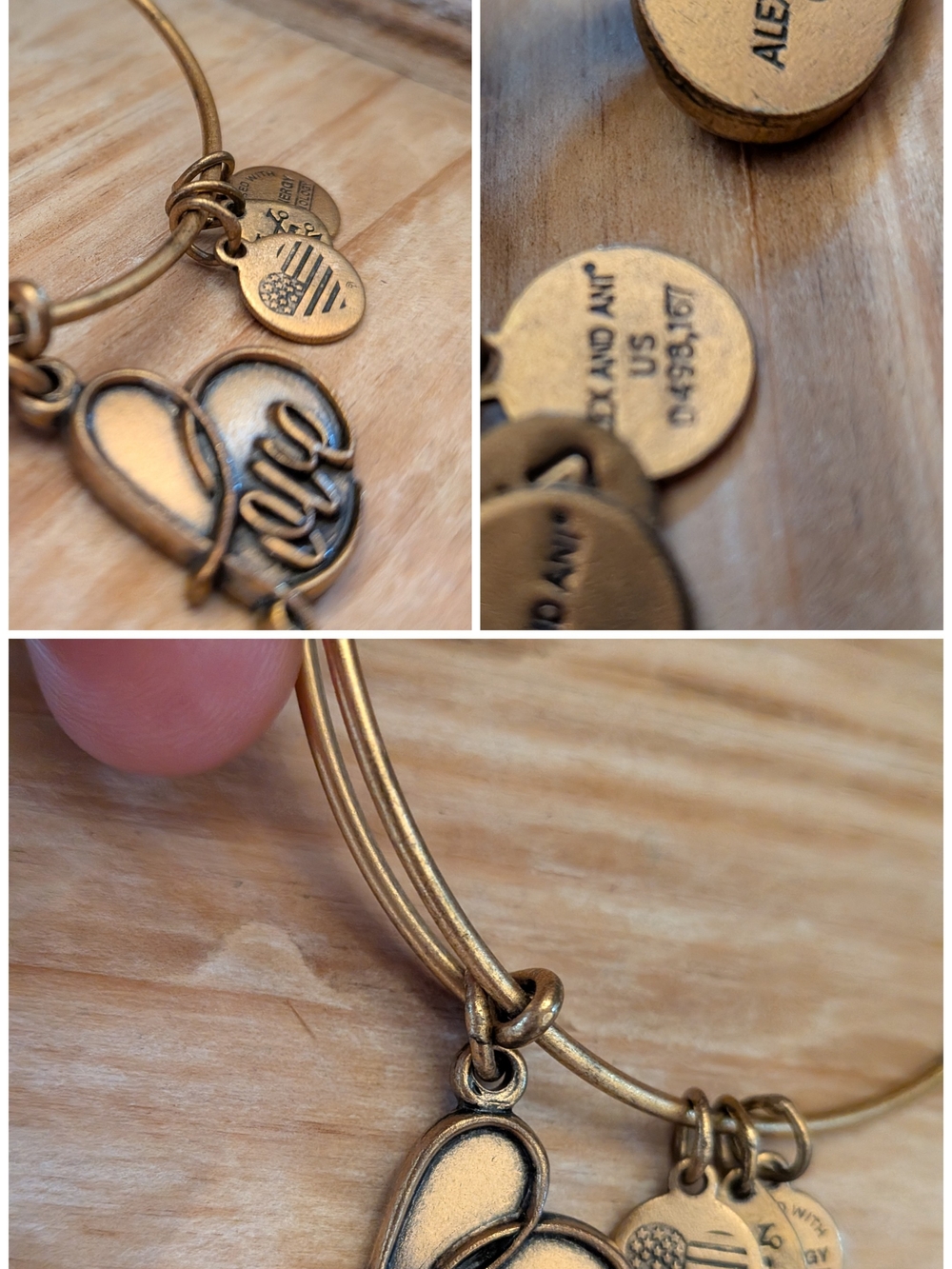 Alex and Ani Gold-Tone 'Love' Heart Charm Bangle Bracelet